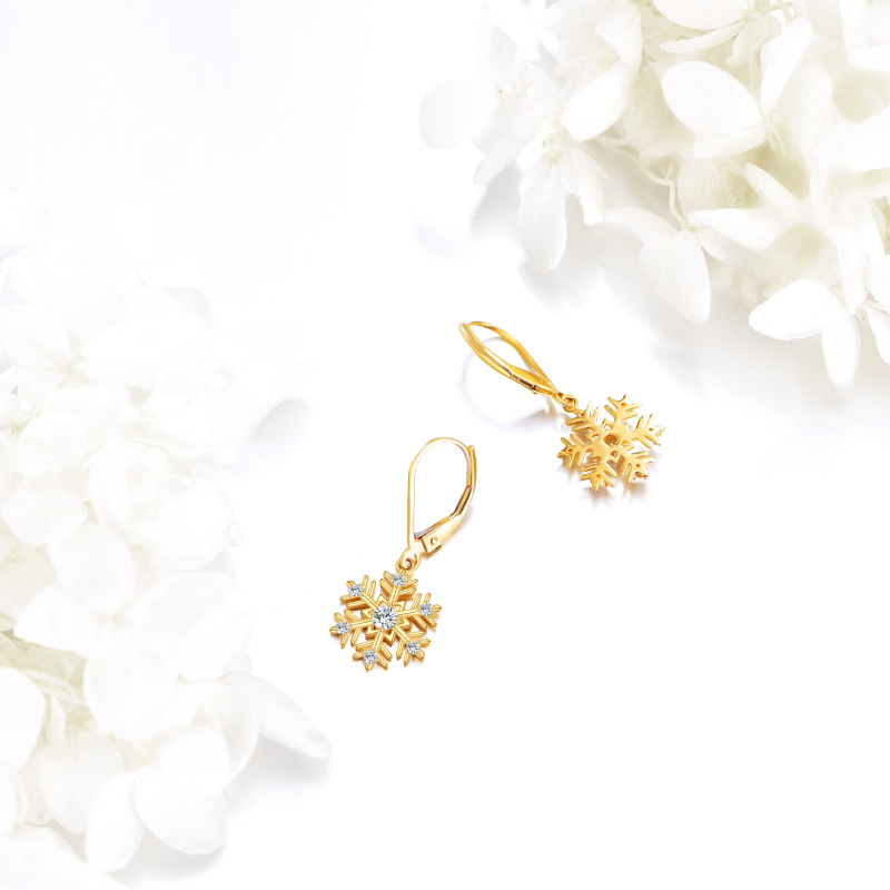 Brincos de gota de floco de neve de zircônia cúbica de ouro 10K-4