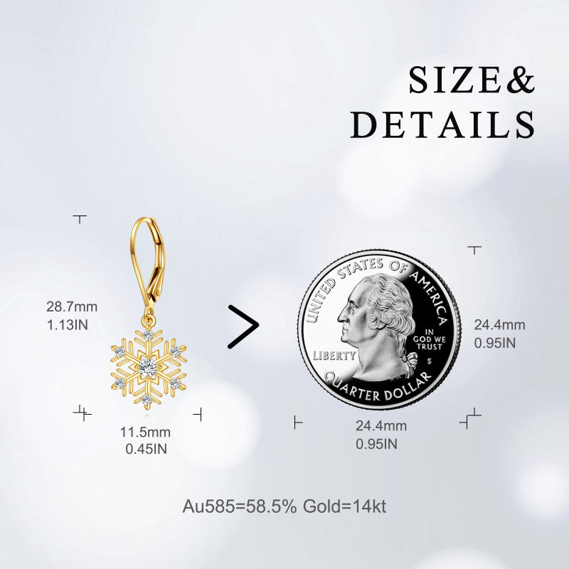 Brincos de gota de floco de neve de zircônia cúbica de ouro 10K-5