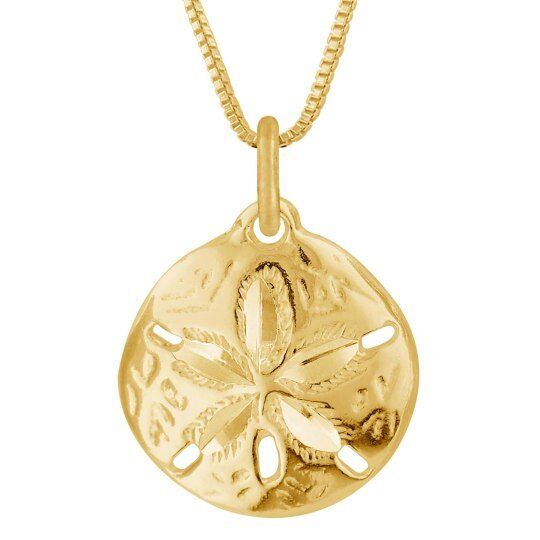 14K Gold Snowflake Sand Dollars Pendant Charm Necklace