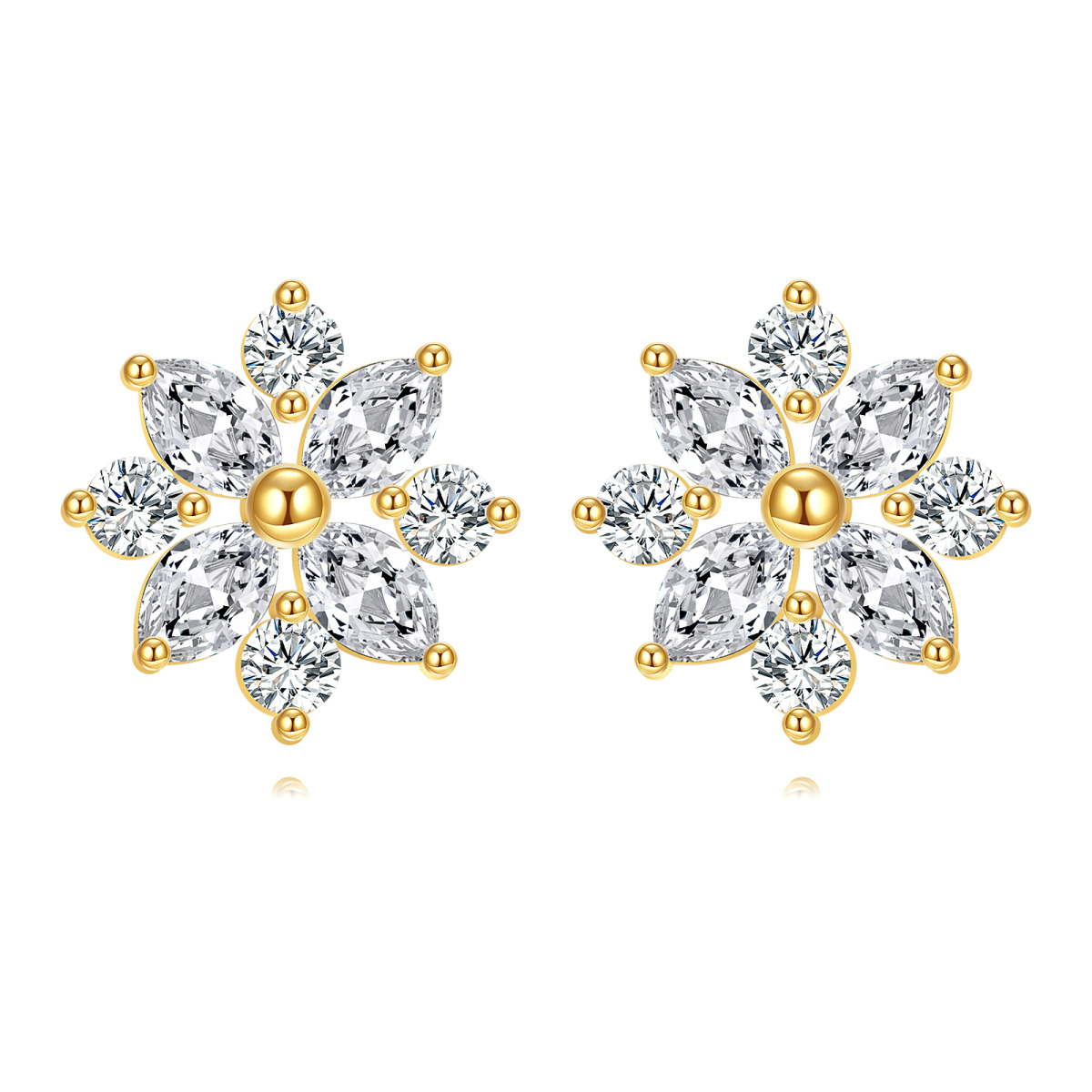 10K Gold Cubic Zirconia Snowflake Stud Earrings-1