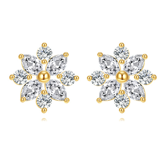 10K Gold Cubic Zirconia Snowflake Stud Earrings