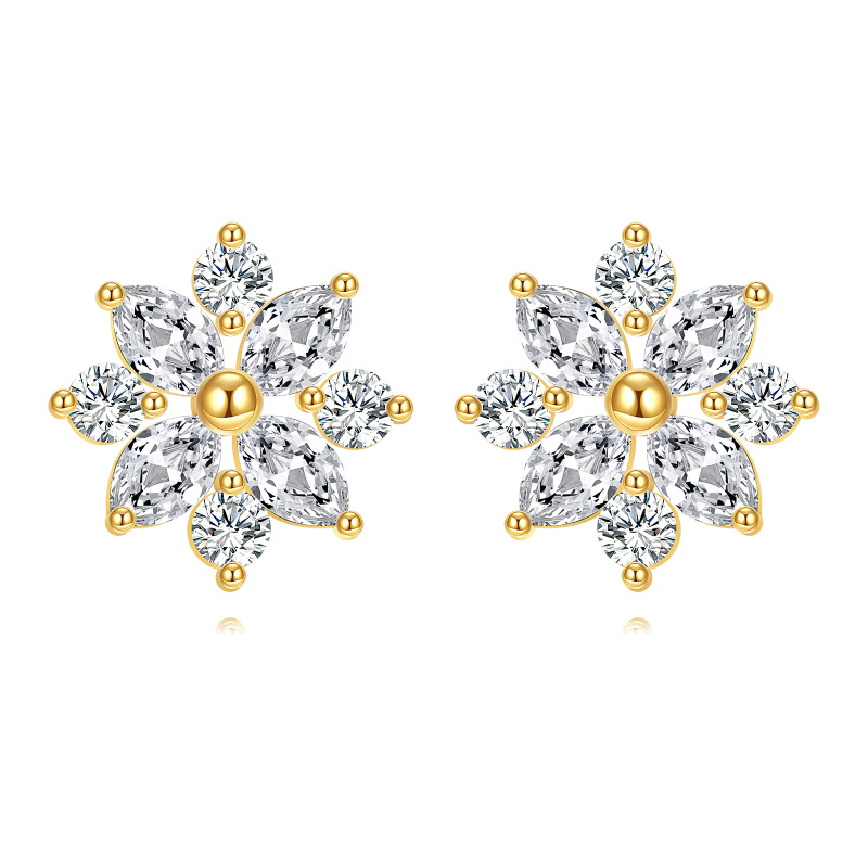 10K Gold Cubic Zirconia Snowflake Stud Earrings-1