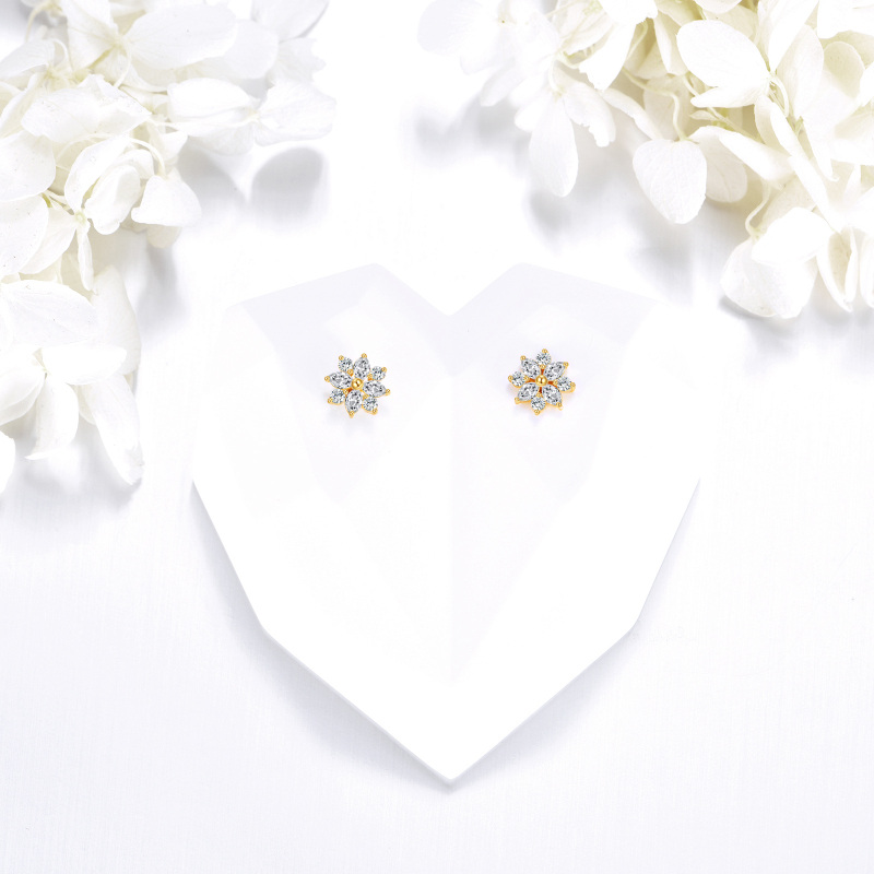 10K White Gold Cubic Zirconia Snowflake Stud Earrings-3