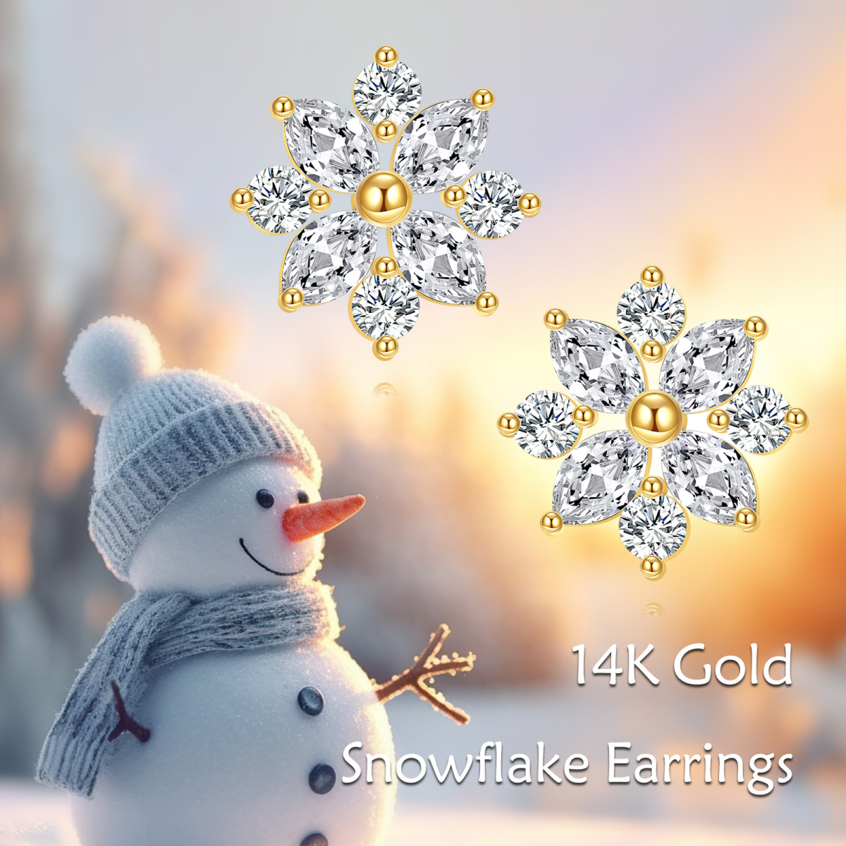 10K Gold Cubic Zirconia Snowflake Stud Earrings-6