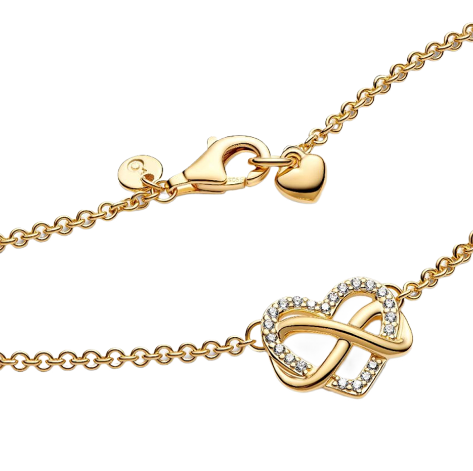 Collar con colgante de corazón infinito brillante de oro de 14 quilates-3