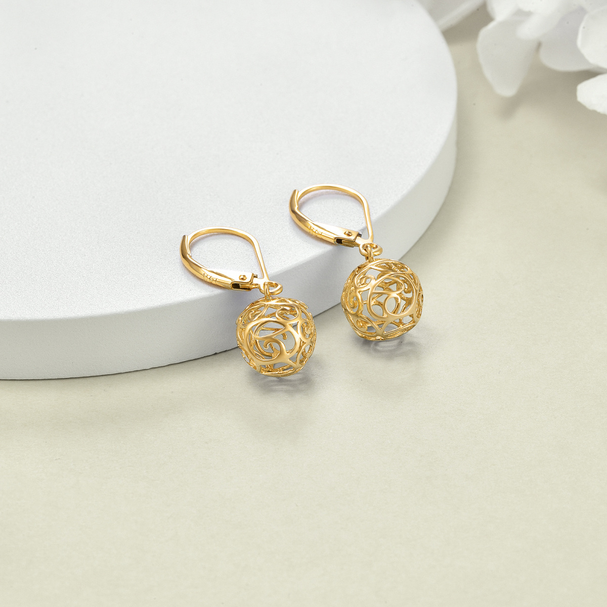 14K Gold Spherical Drop Earrings-3