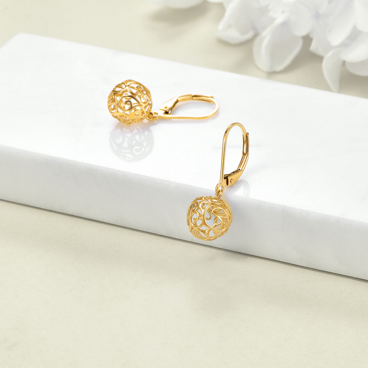 14K Gold Spherical Drop Earrings-4