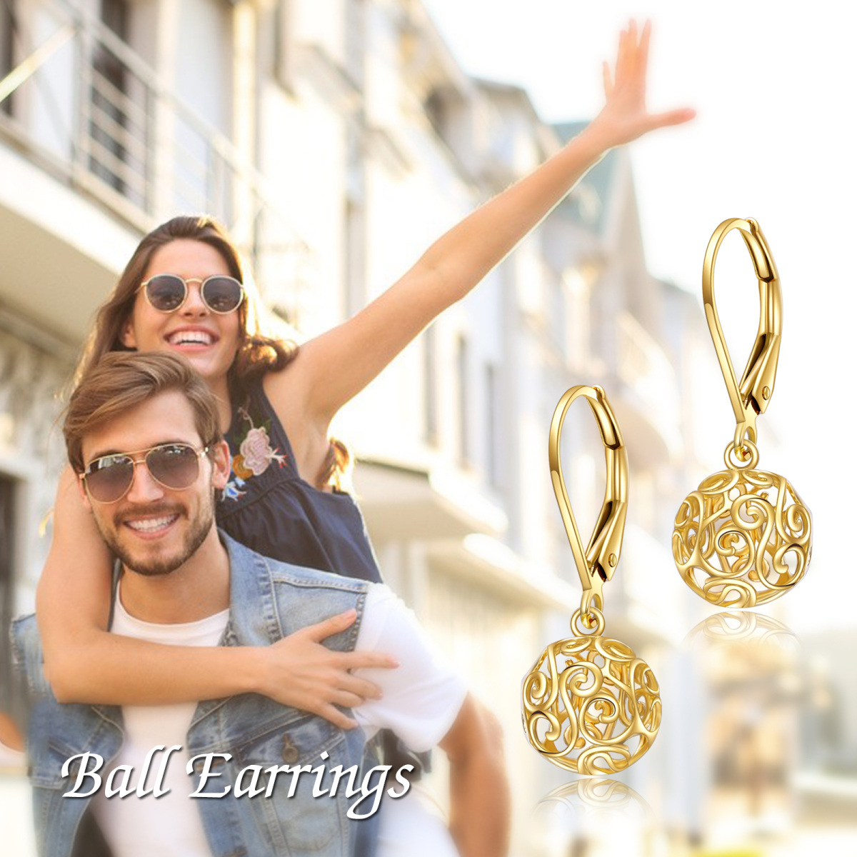 14K Gold Spherical Drop Earrings-5