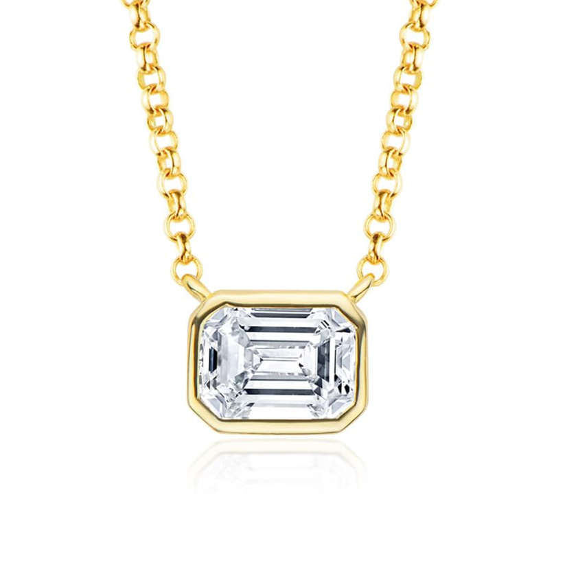 Colar com pendente de diamante quadrado de ouro 14K 1CT criado em laboratório-1
