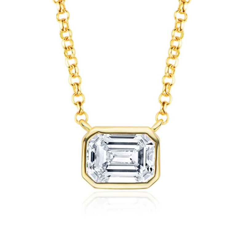 10K Gold Square 1CT Lab Created Diamond Pendant Necklace-10