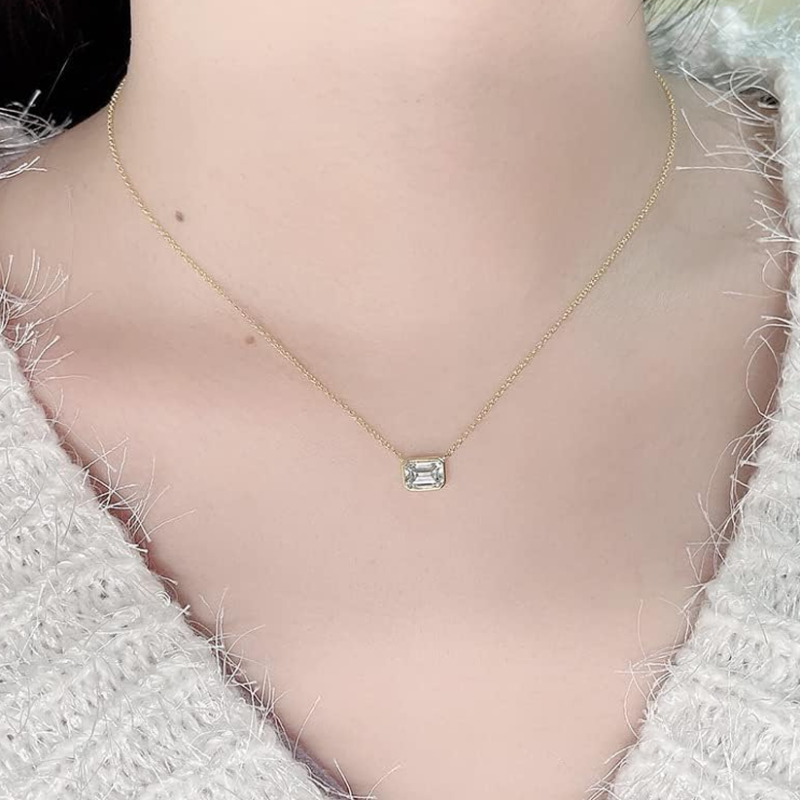 10K Gold Square 1CT Lab Created Diamond Pendant Necklace-2