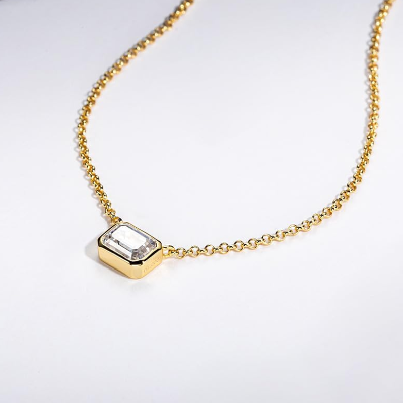 10K Gold Square 1CT Lab Created Diamond Pendant Necklace-3