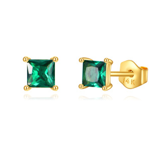 10K Gold Square Emerald Cubic Zirconia Stud Earrings-19