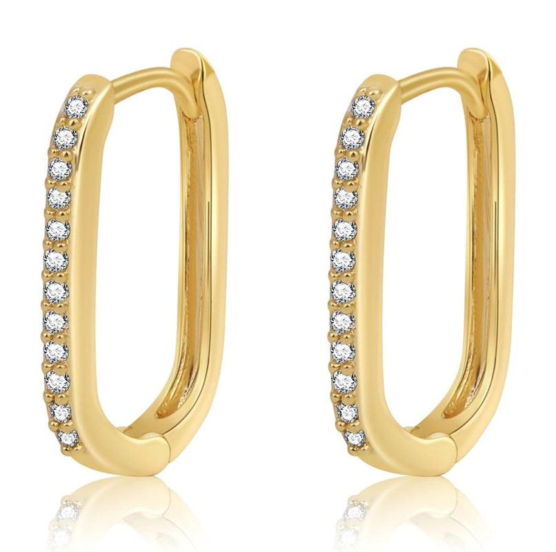 10K Gold Cubic Zirconia Square Hoop Earrings-1