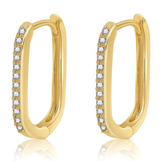 Sterling Silver with Yellow Gold Plated Cubic Zirconia Square Hoop Earrings-2