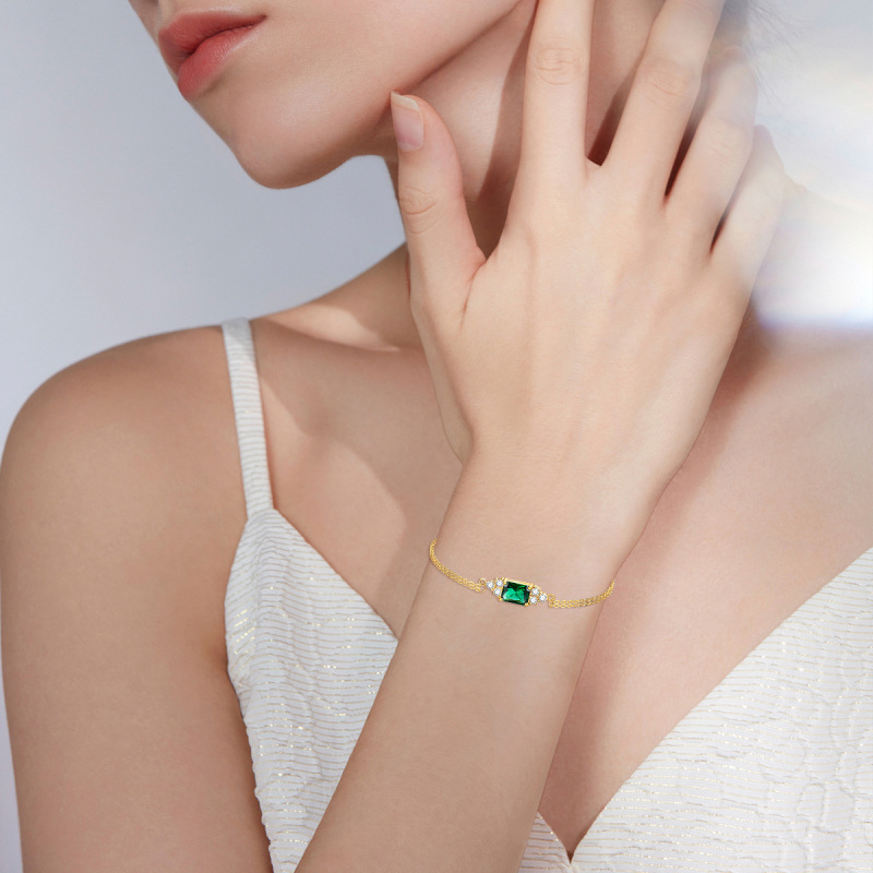 سوار مربع متعدد الطبقات من الذهب عيار 10 قيراط مرصع بالزركونيا المكعبة-2