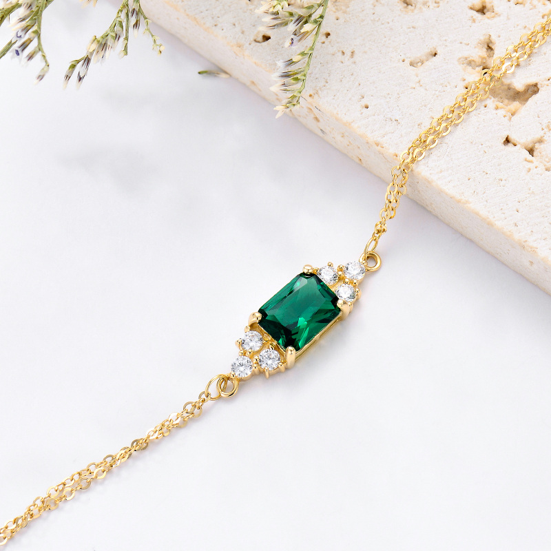 سوار مربع متعدد الطبقات من الذهب عيار 10 قيراط مرصع بالزركونيا المكعبة-3