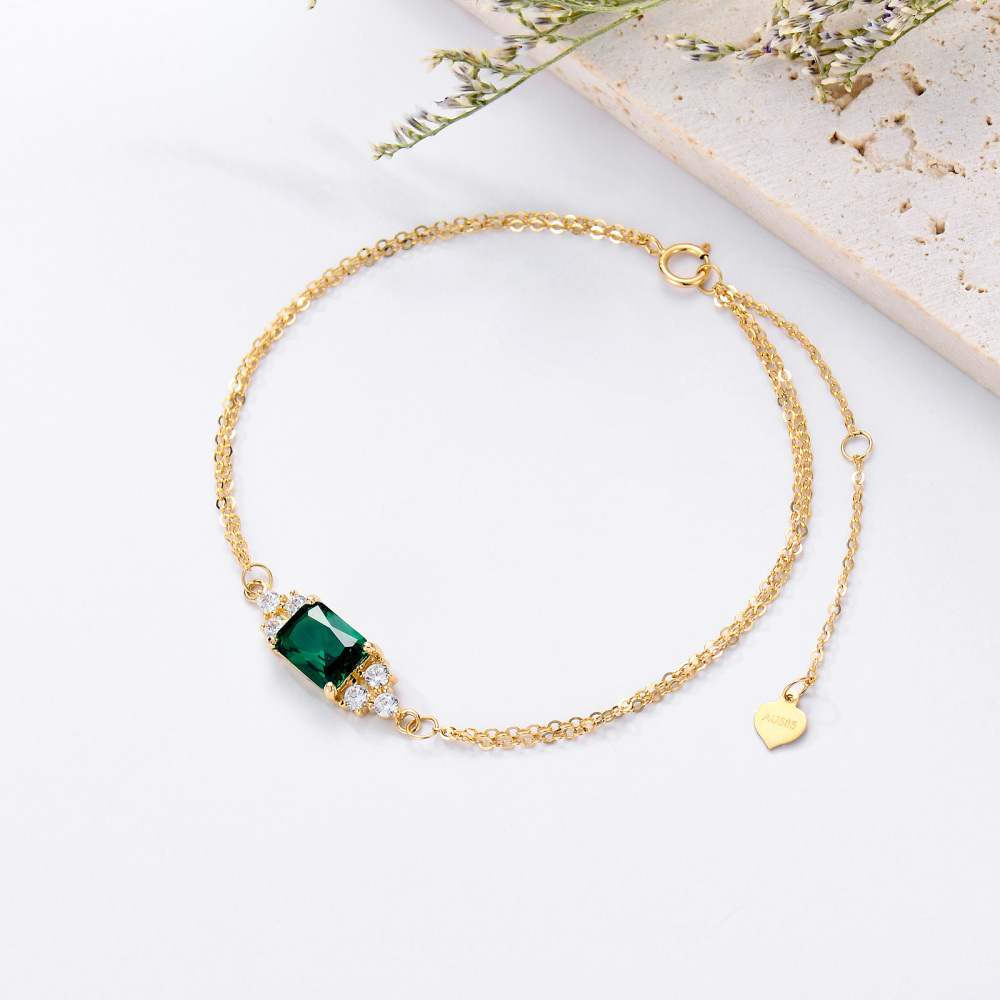 10K Gold Cubic Zirkonia Square Layered Armband-4