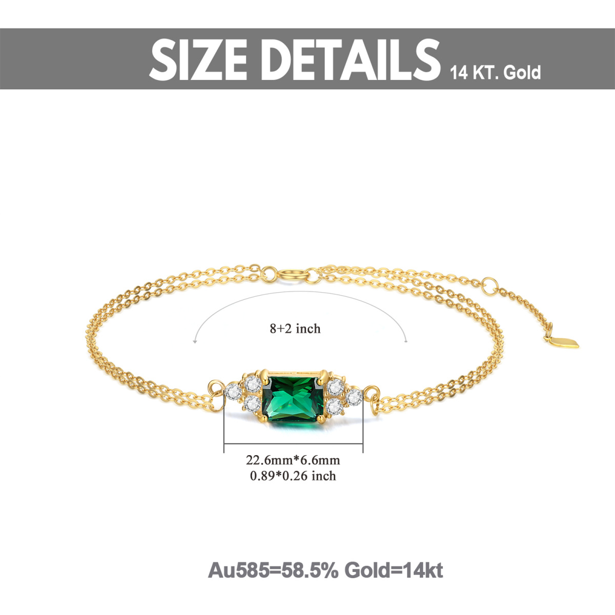 14K Gold Cubic Zirkonia Square Layered Armband-6