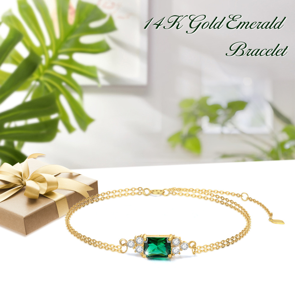 10K Gold Cubic Zirkonia Square Layered Armband-7
