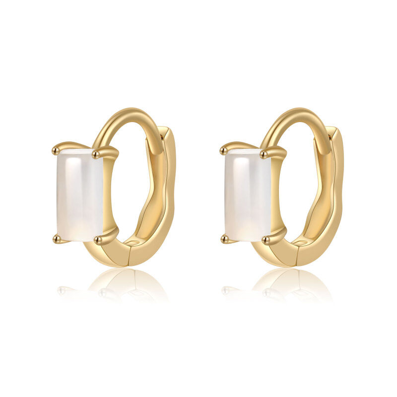 14K Gold Square Moonstone Hoop Earrings