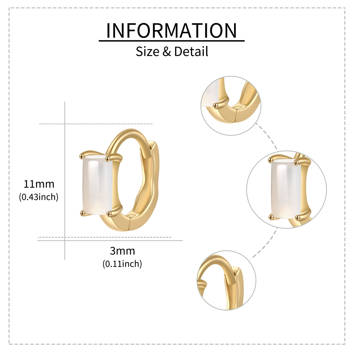 14K Gold Quadratische Mondstein-Reifenohrringe-5