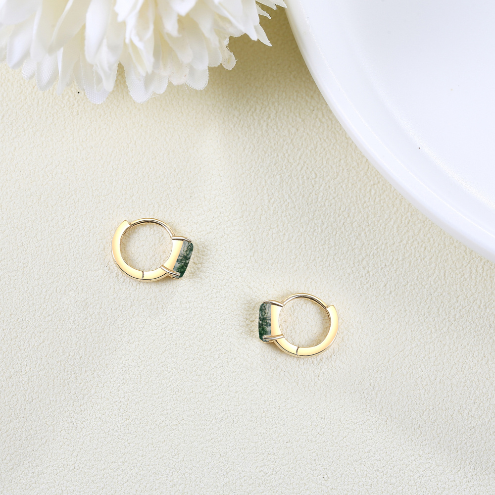 Boucles d'oreilles en or 10K avec agate mousse carrée-4