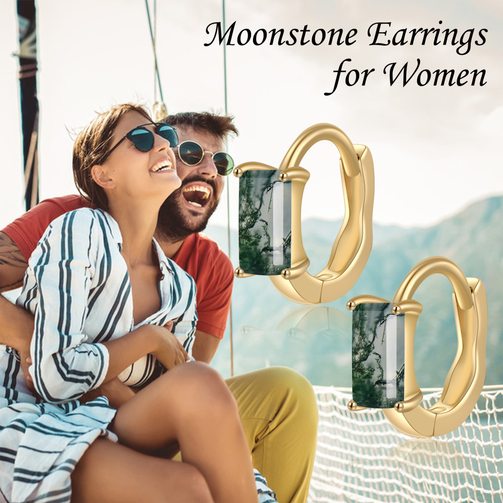 Boucles d'oreilles en or 10K avec agate mousse carrée-6