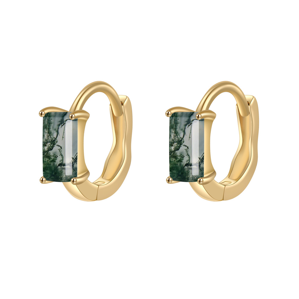 Boucles d'oreilles en or 10K avec agate mousse carrée-1