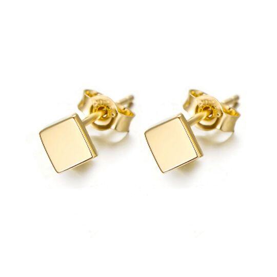 14K Gold Square Stud Earrings-1