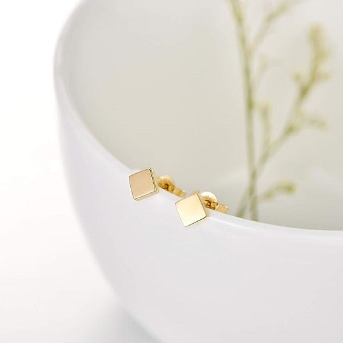 14K Gold Square Stud Earrings-3