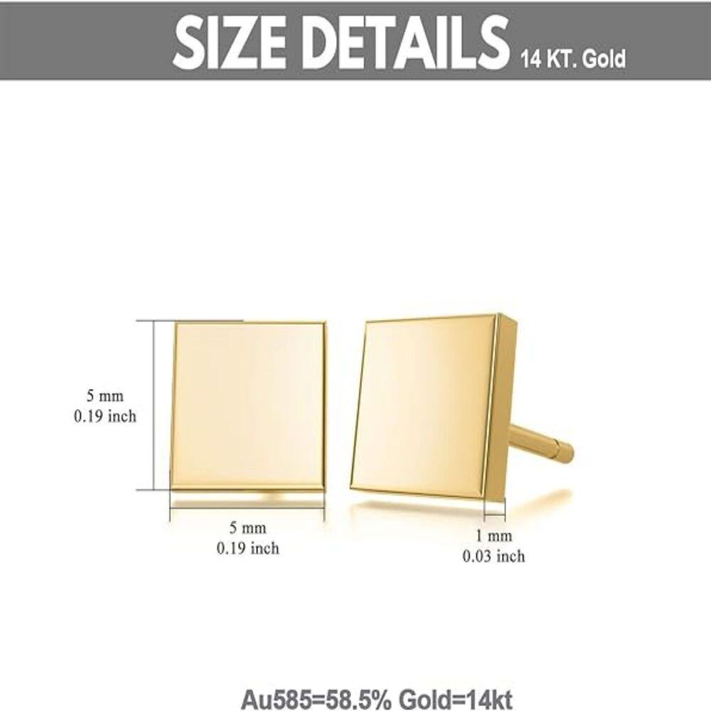 10K Gold Square Stud Earrings-4