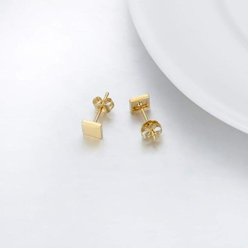 10K Gold Square Stud Earrings-5