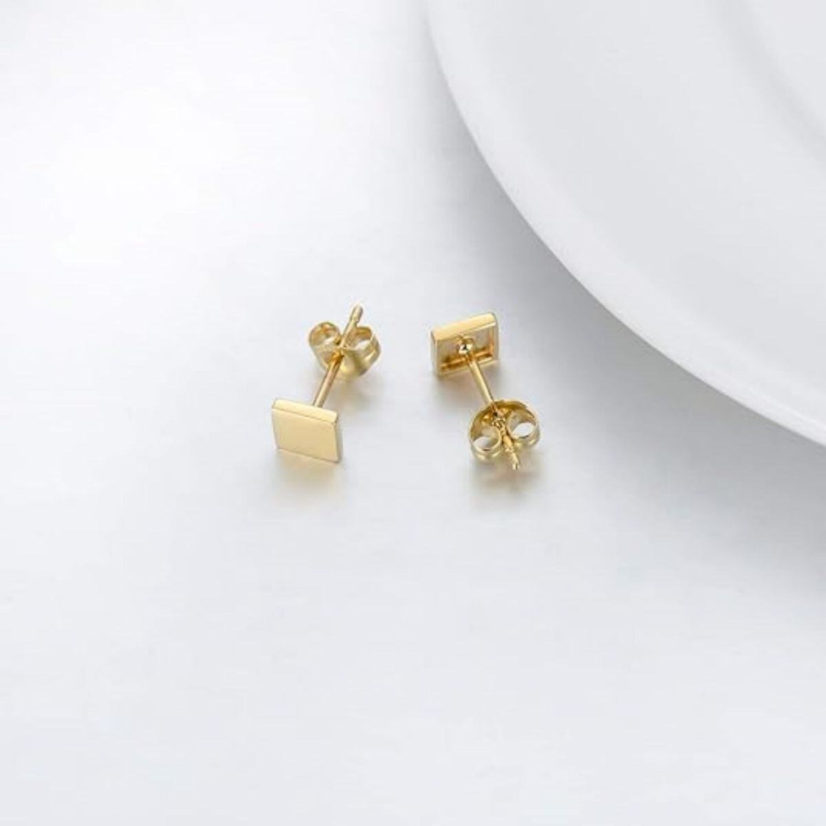 14K Gold Square Stud Earrings-5