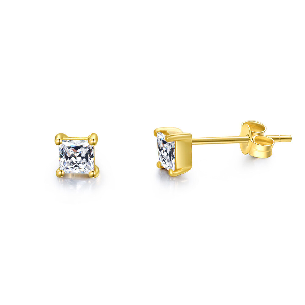 10K Gold Cubic Zirconia Square Stud Earrings-1