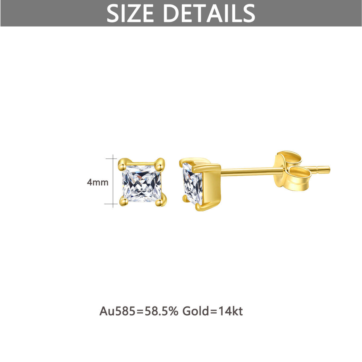 14K Gold Cubic Zirconia Square Stud Earrings-5