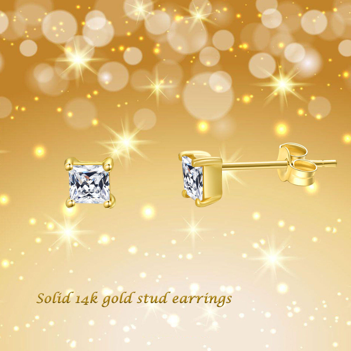 14K Gold Cubic Zirconia Square Stud Earrings-6