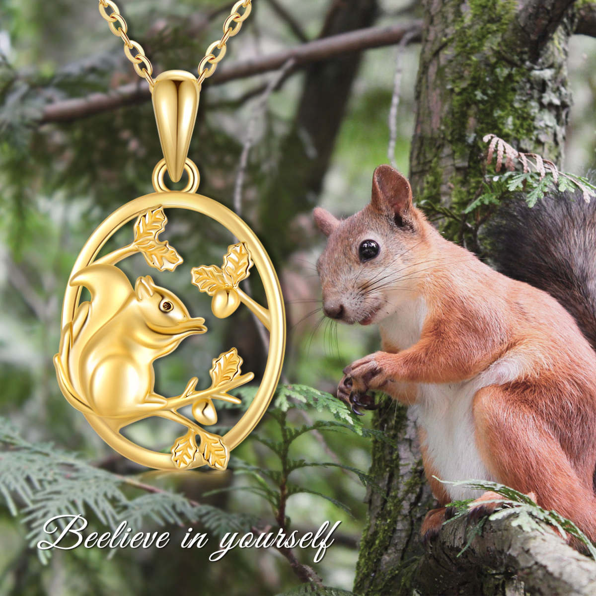 14K Gold Squirrel Pendant Necklace-5