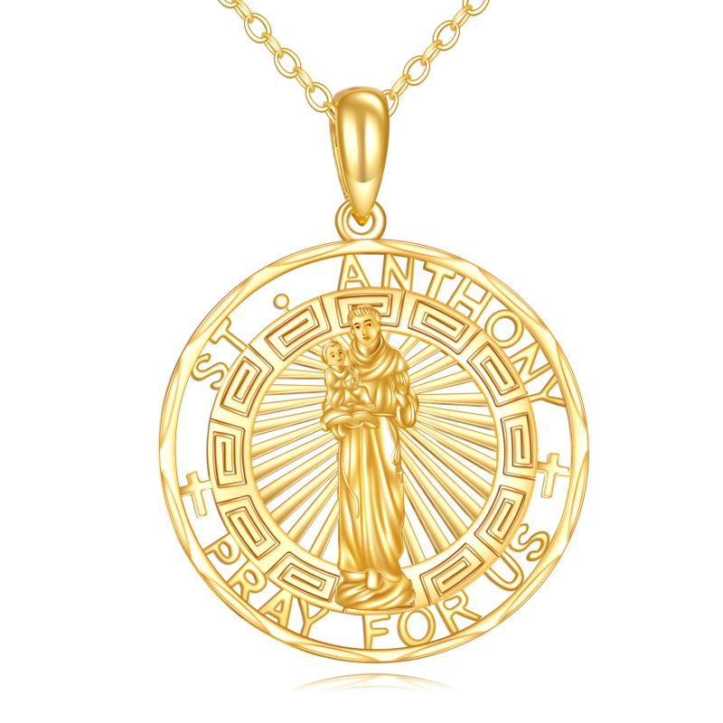 14K Gold St. Anthony Pendant Necklace with Engraved Word-1