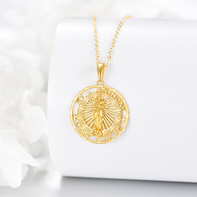 14K Gold St. Anthony Pendant Necklace with Engraved Word-3
