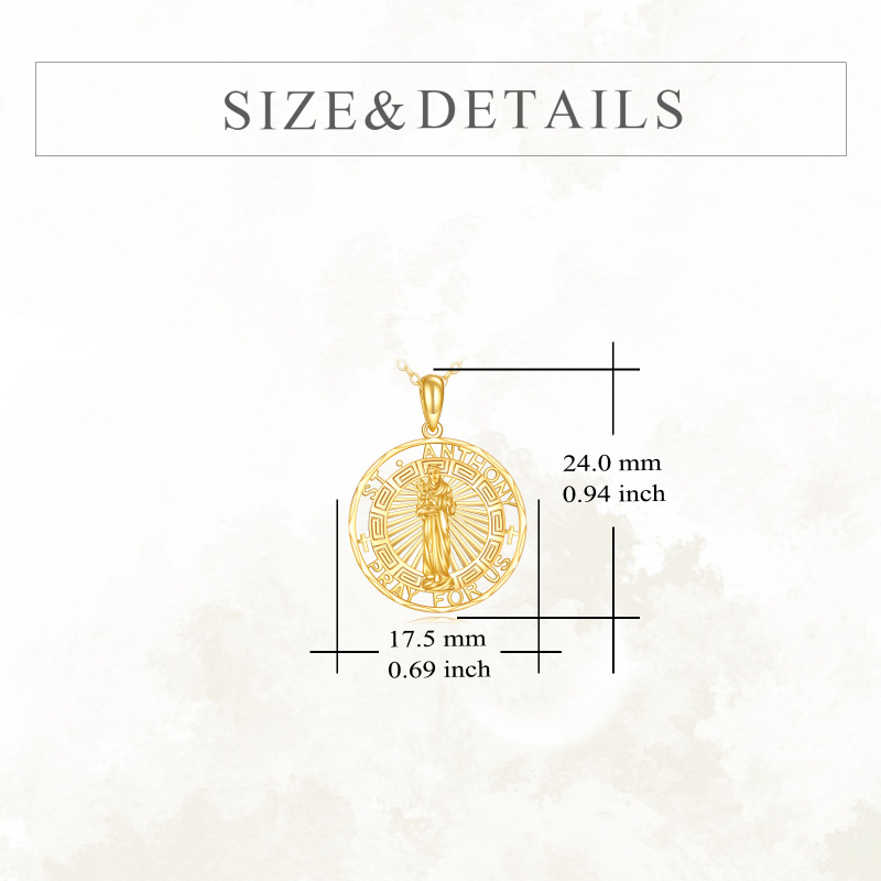14K Gold St. Anthony Pendant Necklace with Engraved Word-5