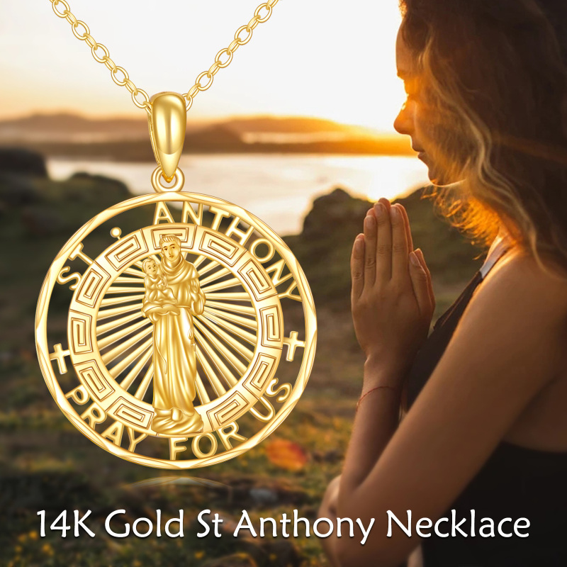 14K Gold St. Anthony Pendant Necklace with Engraved Word-6
