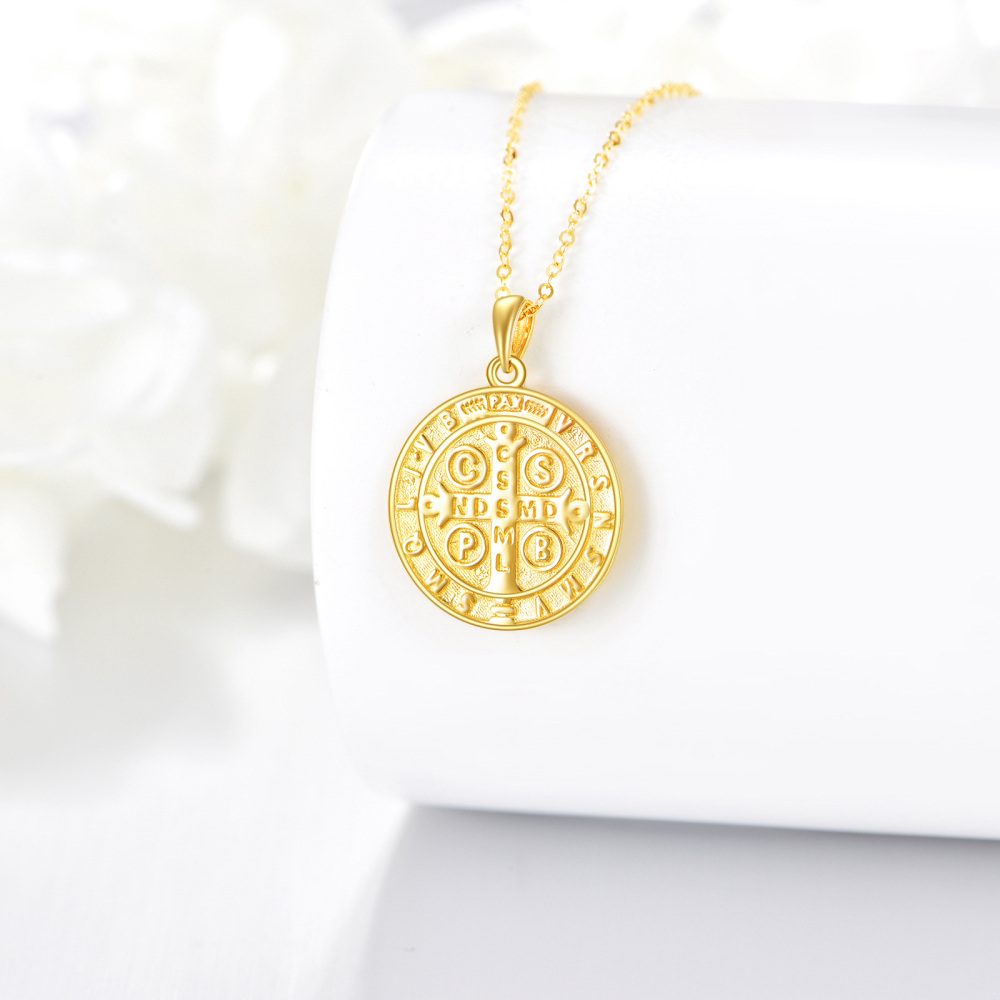 10K Gold St Benedict Medal Pendant Necklace for Men-4