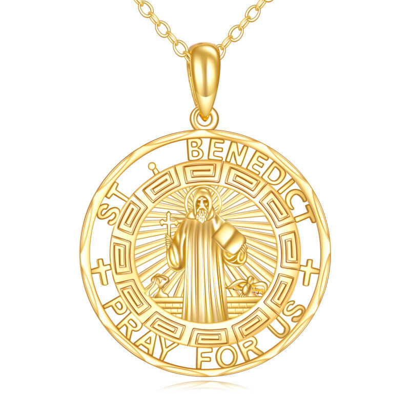 14K Gold St Benedict Medal Pendant Necklace-1
