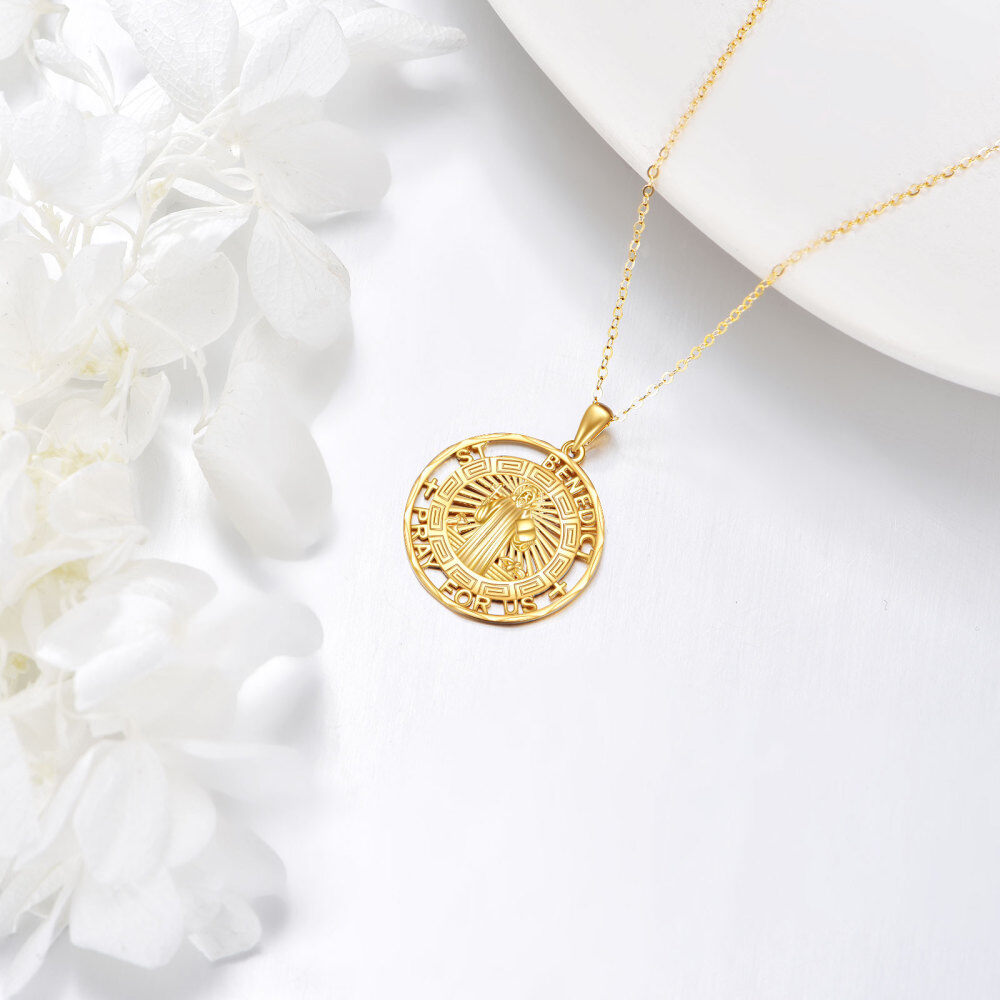 10K Gold St Benedict Medal Pendant Necklace-3