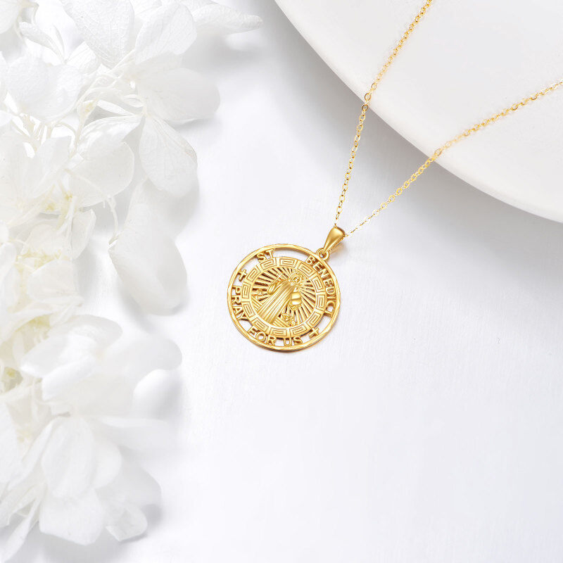 14K Gold St Benedict Medal Pendant Necklace-3