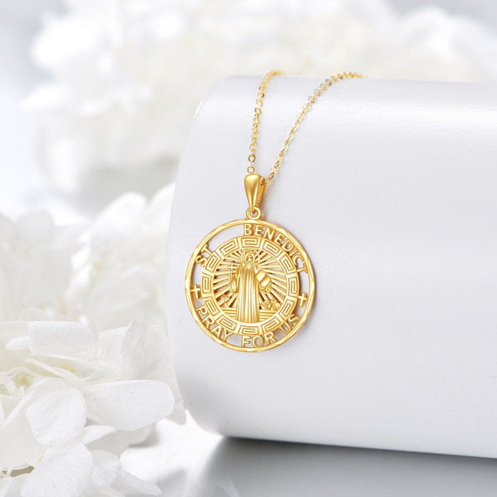 10K Gold St Benedict Medal Pendant Necklace-4