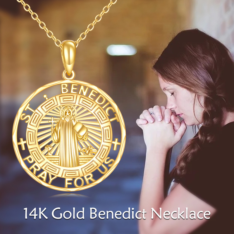 14K Gold St Benedict Medal Pendant Necklace-6
