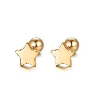 14k Gold Star And Ball Earrings Screw Back, Real Gold Double Sided Studs For Women-47