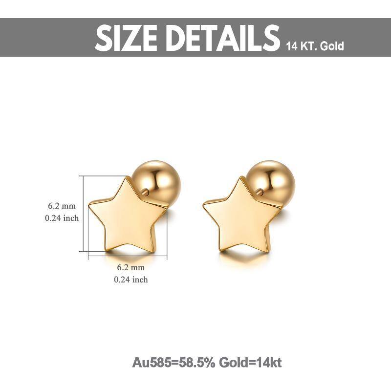 14k Gold Star And Ball Earrings Screw Back, Real Gold Double Sided Studs For Women-2